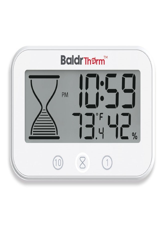 مؤقت رقمي من Baldrtherm، يعمل كمؤقت تنازلي، وساعة توقيت، ومقياس رطوبة وحرارة. مقاوم للماء بمعيار IP67، آمن للاستخدام في المطبخ والحمام. (أبيض) - Image 1